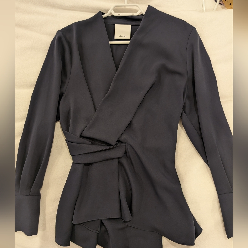 Acler Navy Wrap Draped Blouse